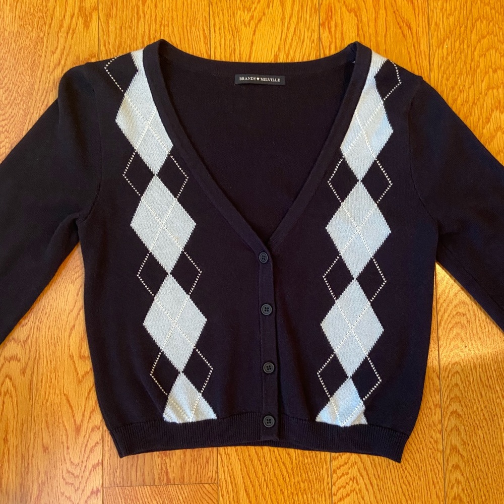 Brandy Melville Navy Blue Argyle Cardigan